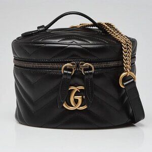 Gucci Black Quilted Leather Marmont Mini Round Backpack Bag